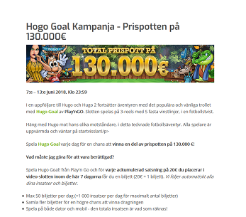 Nätcasino Lapalingo Hogo Goal Kampanja - Prispotten på 130 000 €