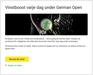 Nätcasino Unibet Vinstboost varje dag under German Open