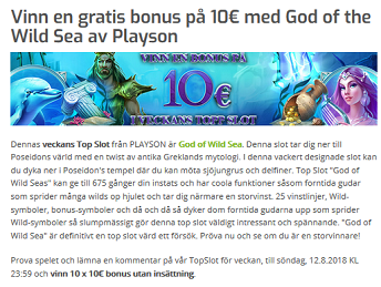 Lapalingo Nätcasino Vinn en gratis bonus på 10€ med God of the Wild Sea av Playson