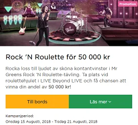 MrGreen Nätcasino Rock 'N Roulette för 50 000 kr