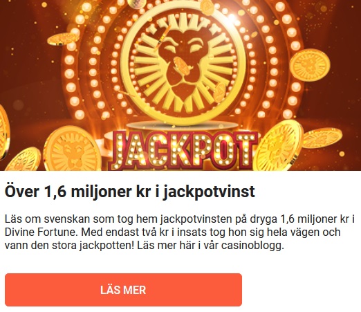 Spelare vann hela 1,6 miljoner jackpottvinst via LeoVegas!