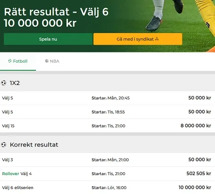 Välj 6 rätt och vinn 10 000 000 kr på Mr Green!